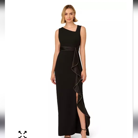 Adrianna Papell Women Ruffled Gown Sz 6 Asymmetric Hem Black NWT Old Money Party - Picture 2 of 15